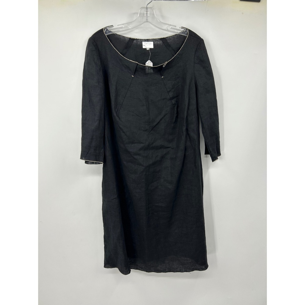 Mirjam Roosdorp Black Linen Shift Dress Made in Zug Switzerland Size 38 Pockets